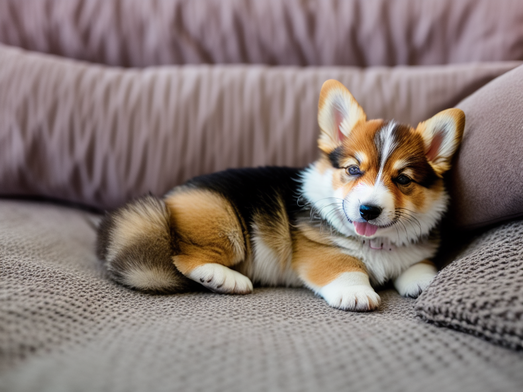 Pembroke Welsh Corgi Puppy Sleeping on its bed