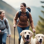 An active family and their Labrador Retriever