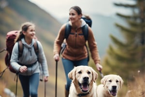 An active family and their Labrador Retriever