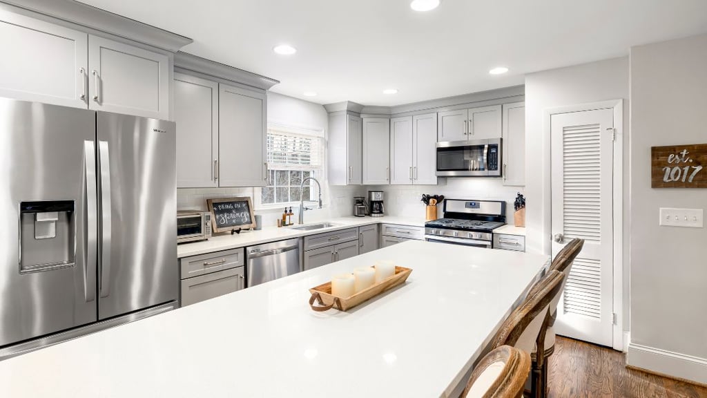 Kitchen with light countertops