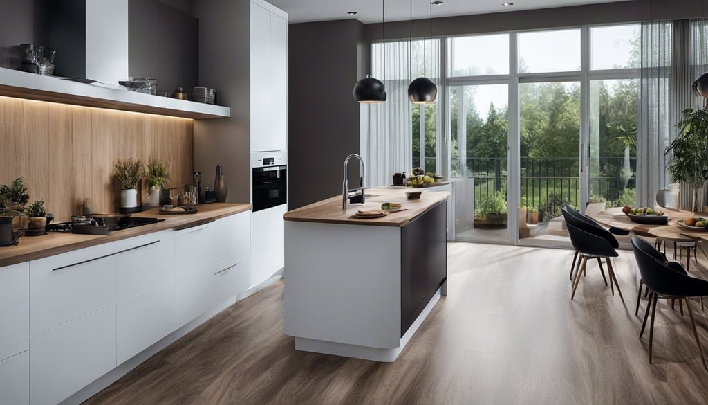 Small kitchen with Vinyl plank flooring