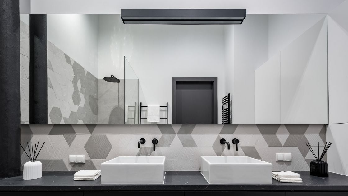 Gray tiled backsplash