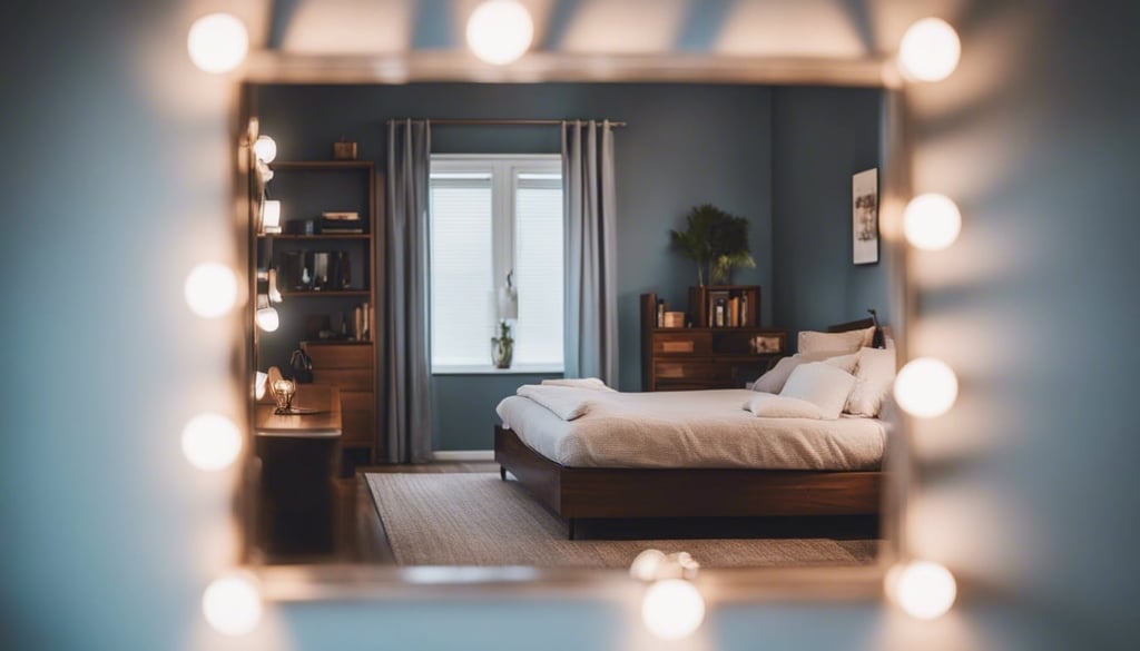 tiny bedroom with a mirror to make it look bigger
