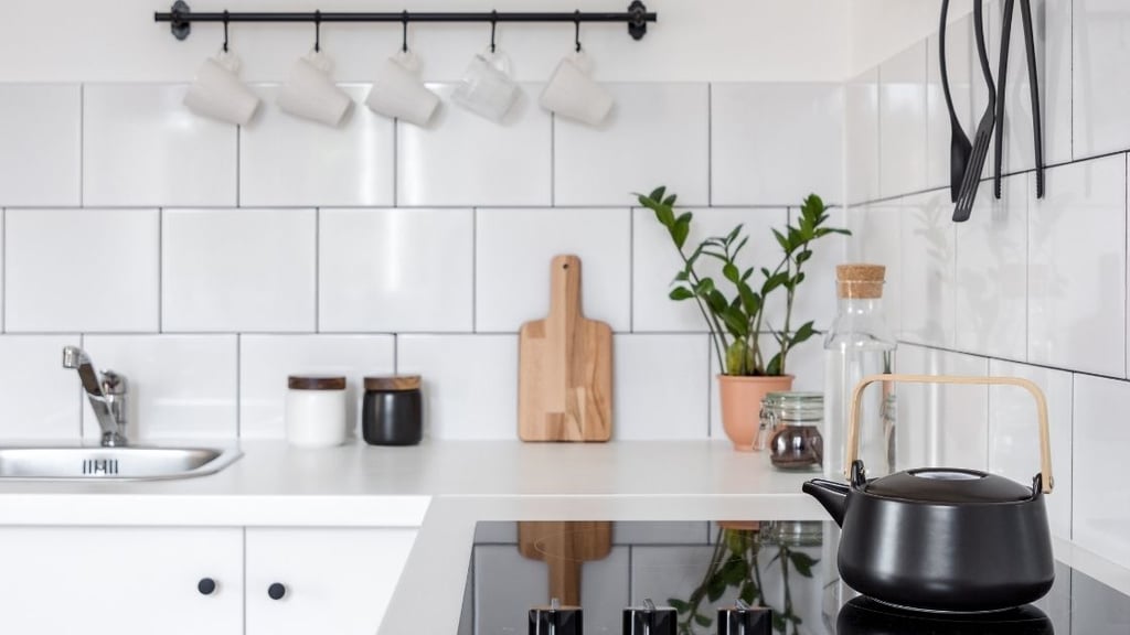 White Kitchen Countertop Black Cooktop