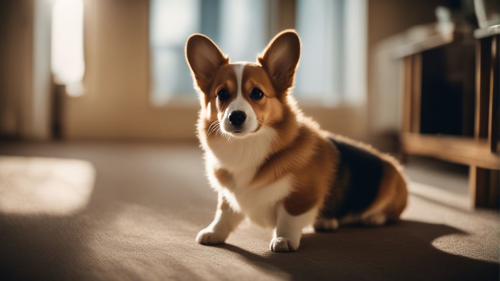 Pembroke welsh corgi puppy in a city apartment