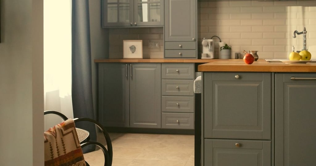 Gray Kitchen Cabinets With Brown Counters