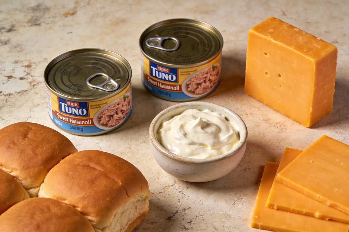 Preparing air fryer tuna melt sliders with Hawaiian rolls using the block cut method