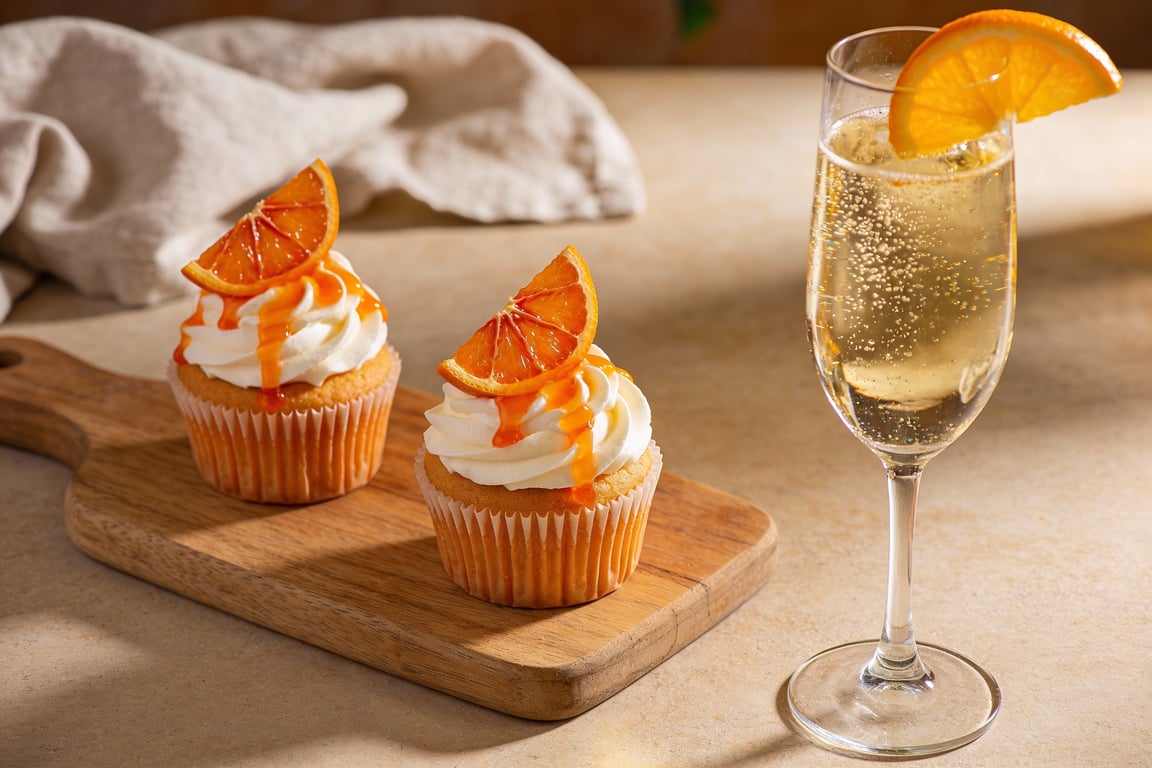 Finished Aperol Spritz Cupcakes with Prosecco frosting