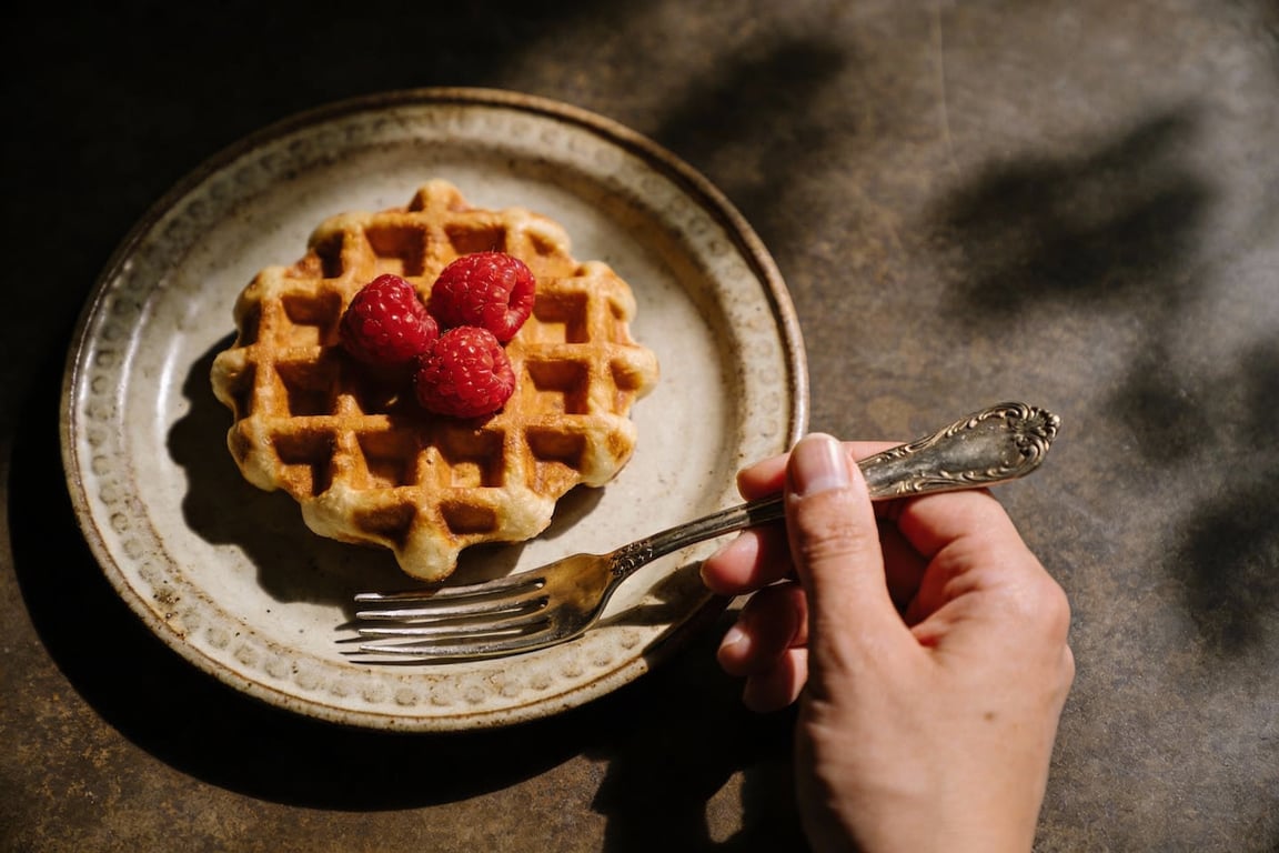 Interior texture of brioche waffles with pearl sugar