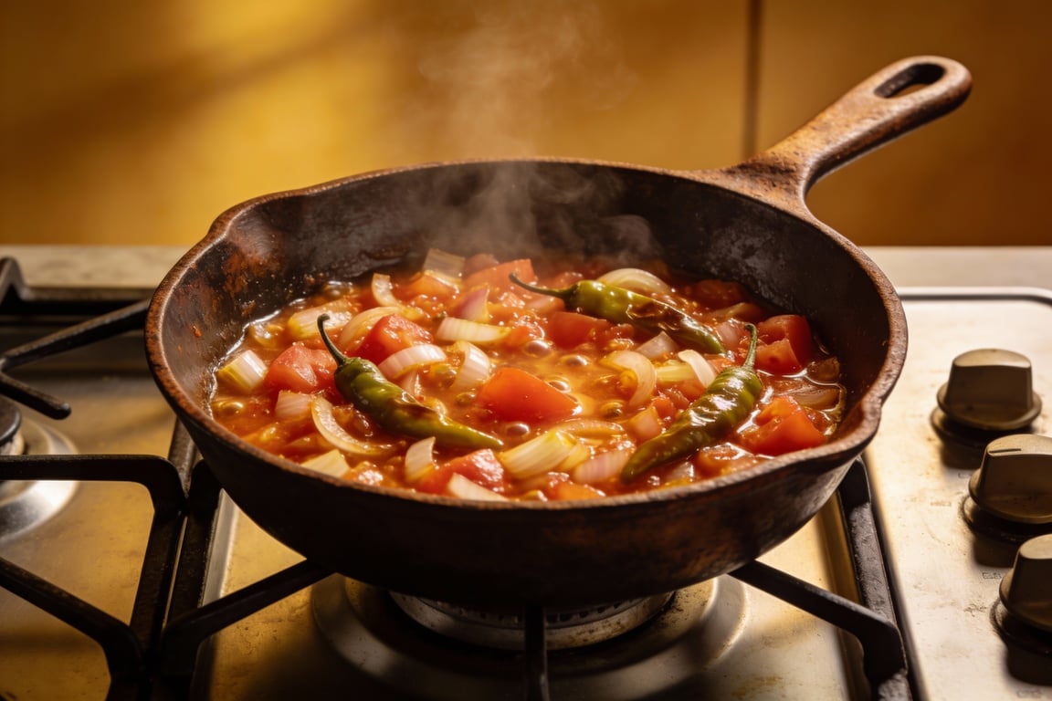 Sautéing the aromatics for traditional Mexican eggs