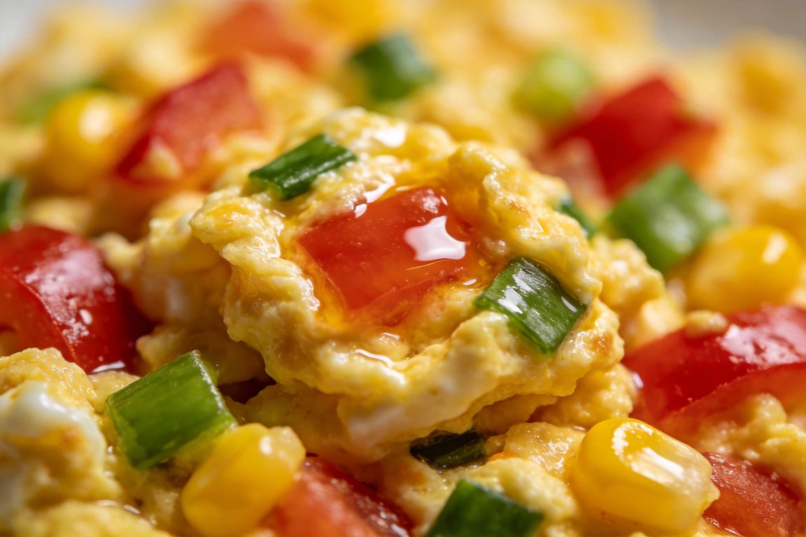 Whisked eggs ready for the skillet