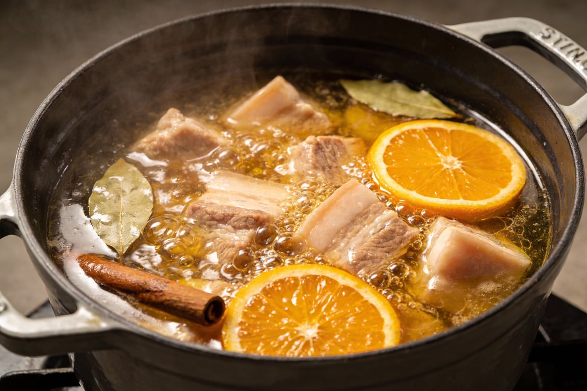 Authentic mexican carnitas - browning stage with evaporated milk