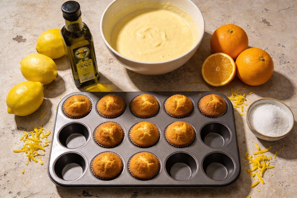 Freshly baked Spanish magdalenas in a traditional breakfast basket