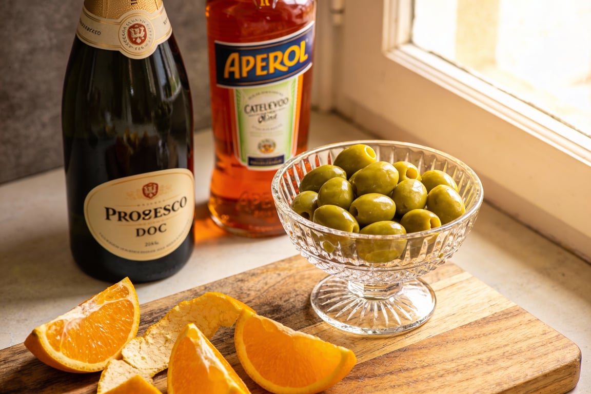 Perfect Aperol Spritz ratio being poured into a wine glass