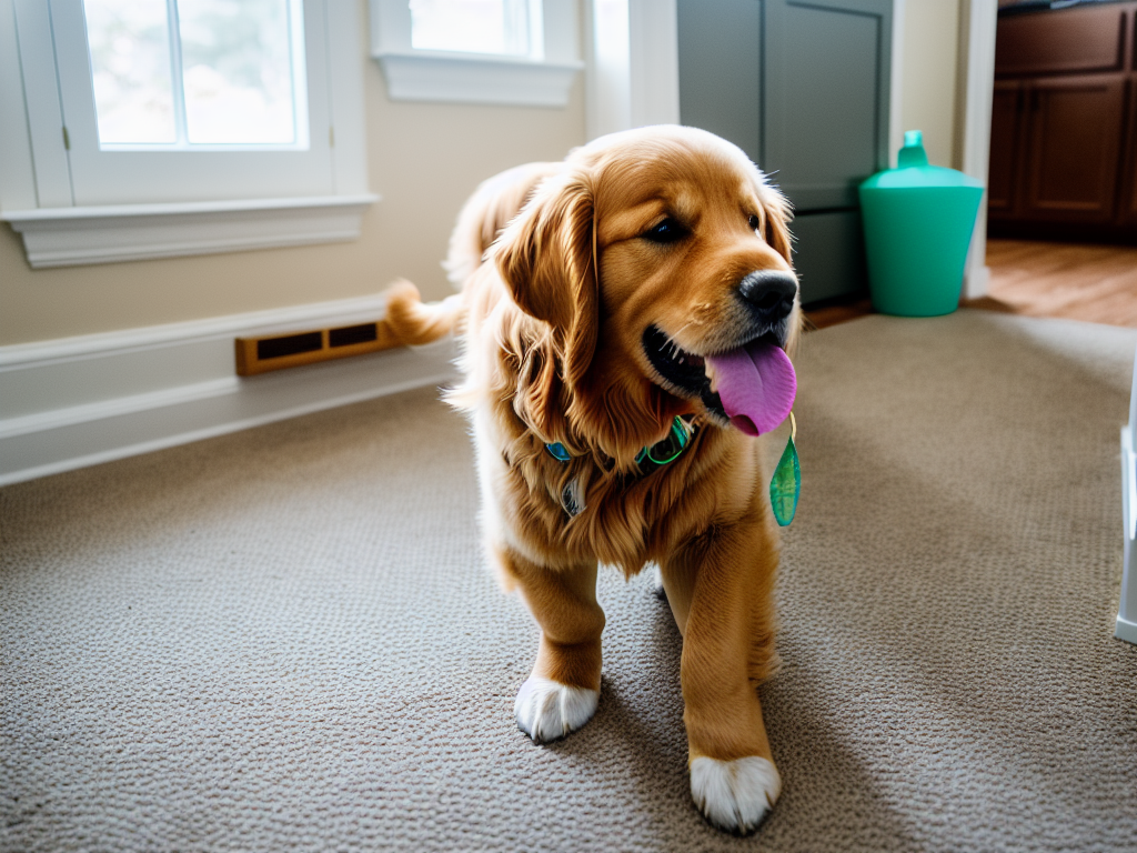 A Golden Retriever in the midst of a scent game