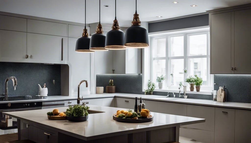 Pendant lights over the kitchen sink in a modern kitchen