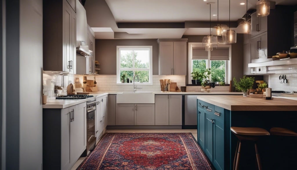 Small modern kitchen with colorful rug