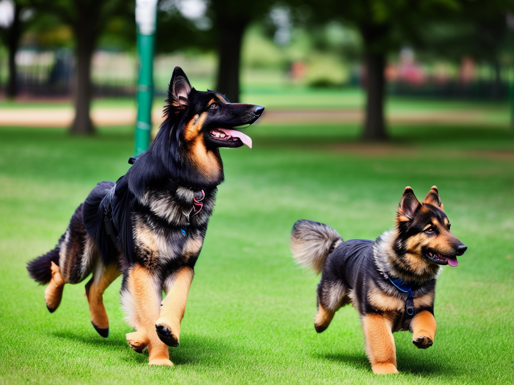 long hair german shepherd dog playing at the park