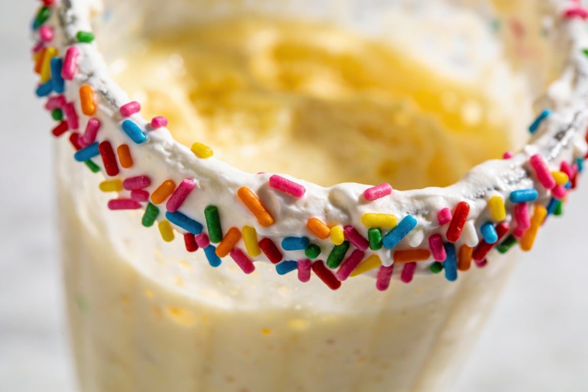 Creamy cake batter frappe being blended