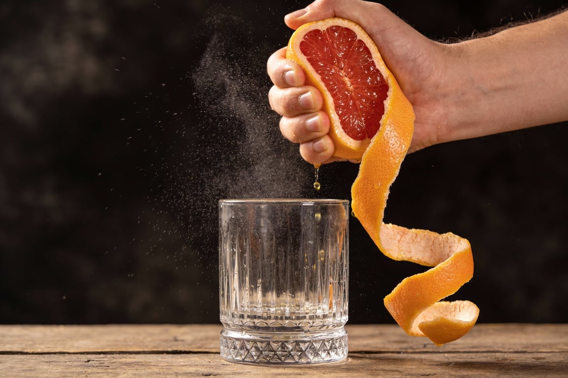 Technique for rosemary grapefruit drink showing the clap method