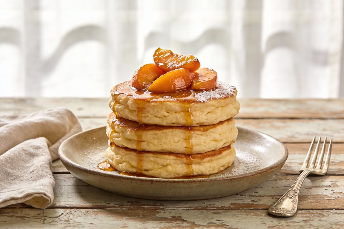 Bourbon Peach & Buttermilk Souffle Pancakes