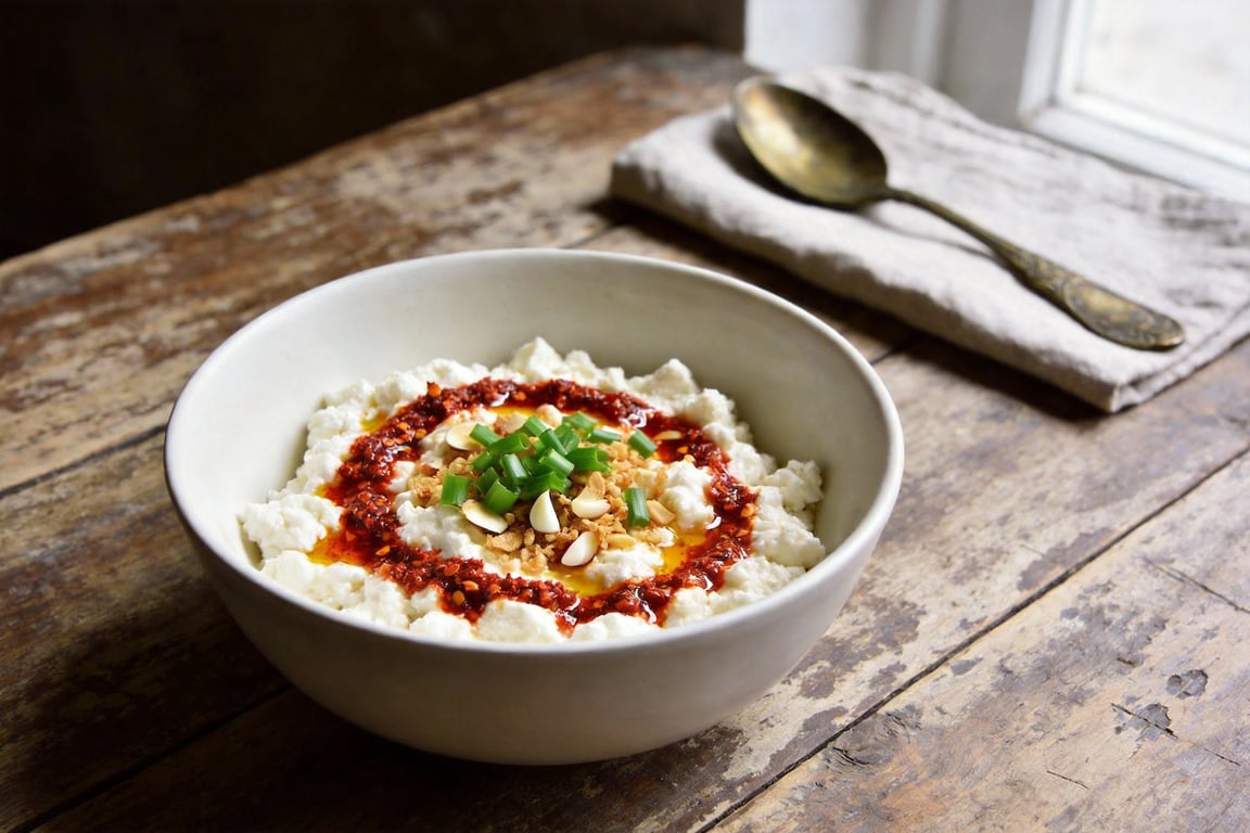 Budget Savory Cottage Cheese Breakfast Bowl with Chili Crunch