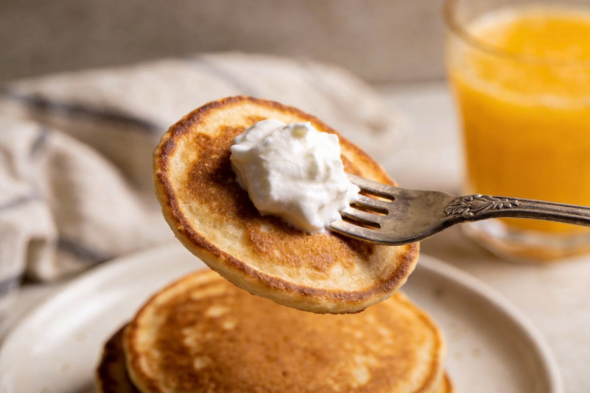 The final stack of fluffy Oat Flour Pancakes with vanilla bean