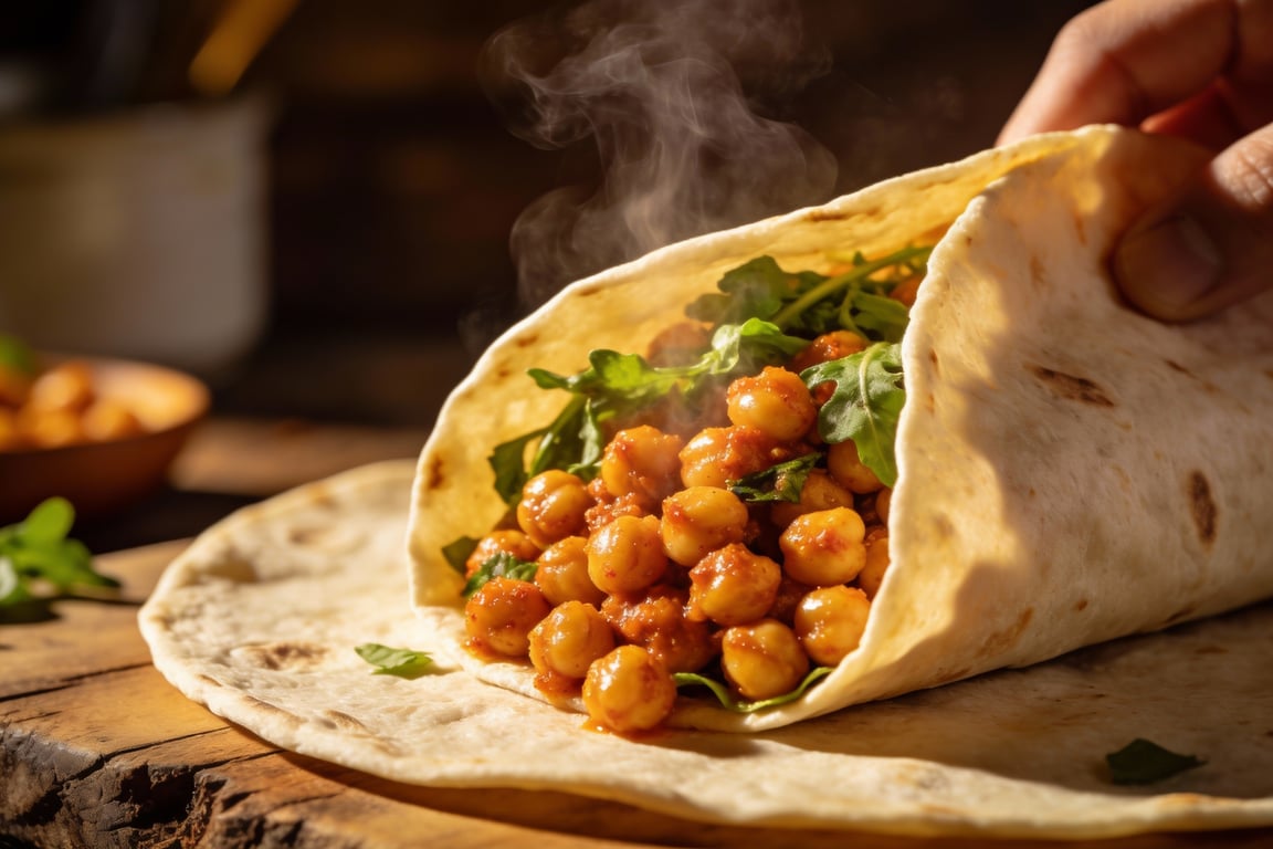 Tossing seared chickpeas in spicy buffalo sauce