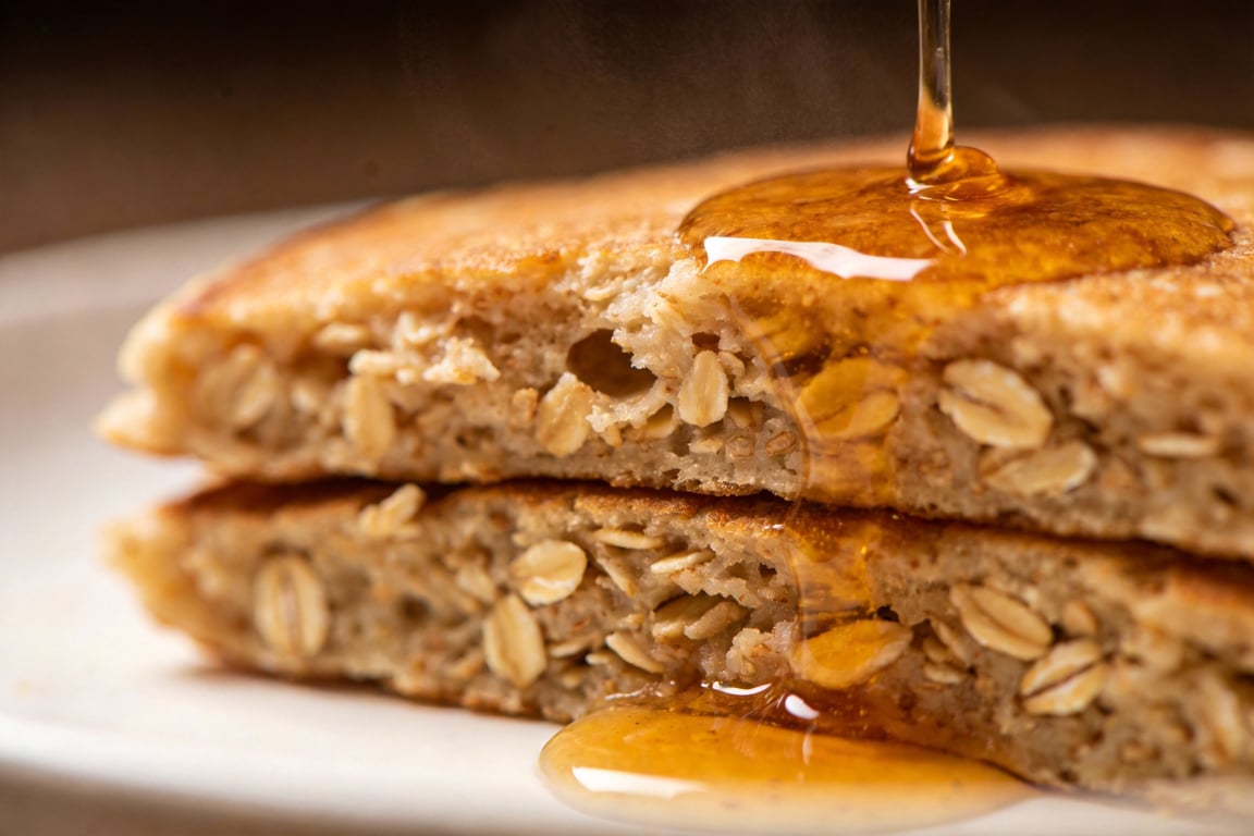 Freshly cooked freezer oatmeal pancakes on a griddle