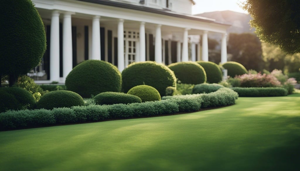 Aerial shot of a beautifully manicured front lawn