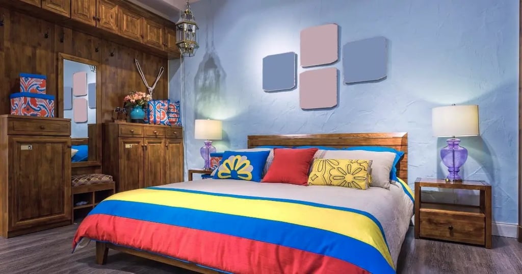 mens bedroom with a splash of color