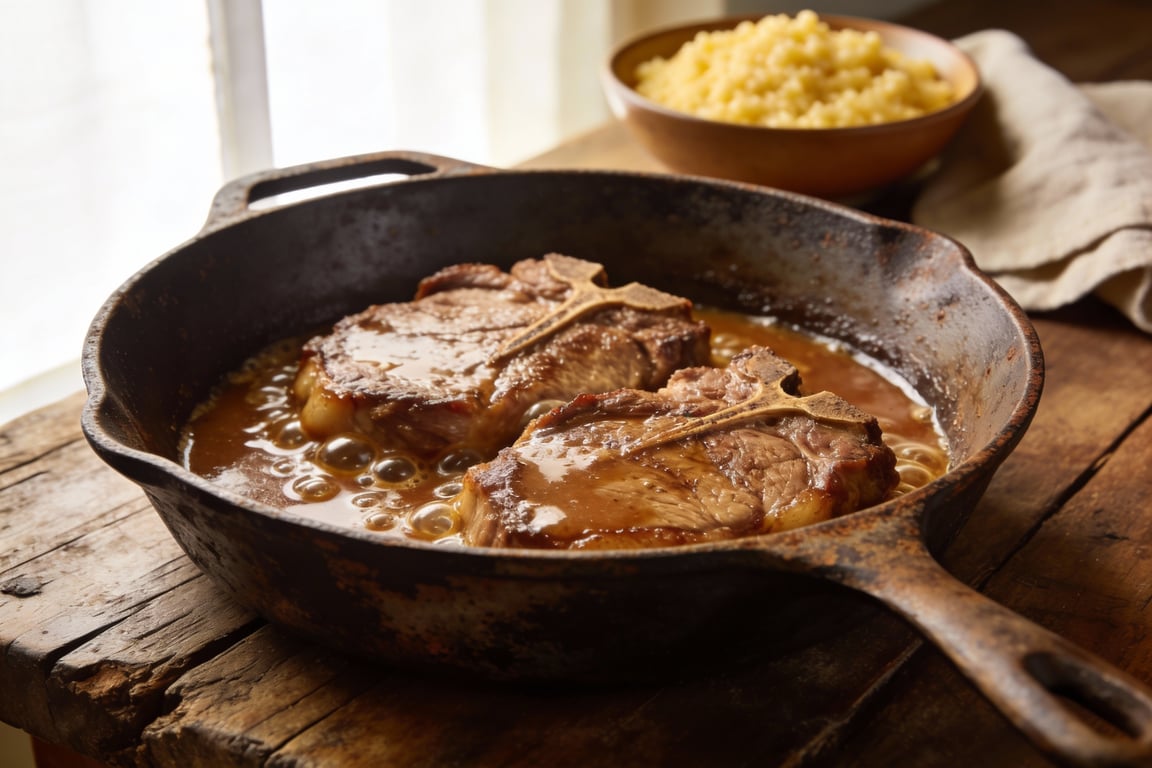 Smothered Veal Chops with onions and gravy