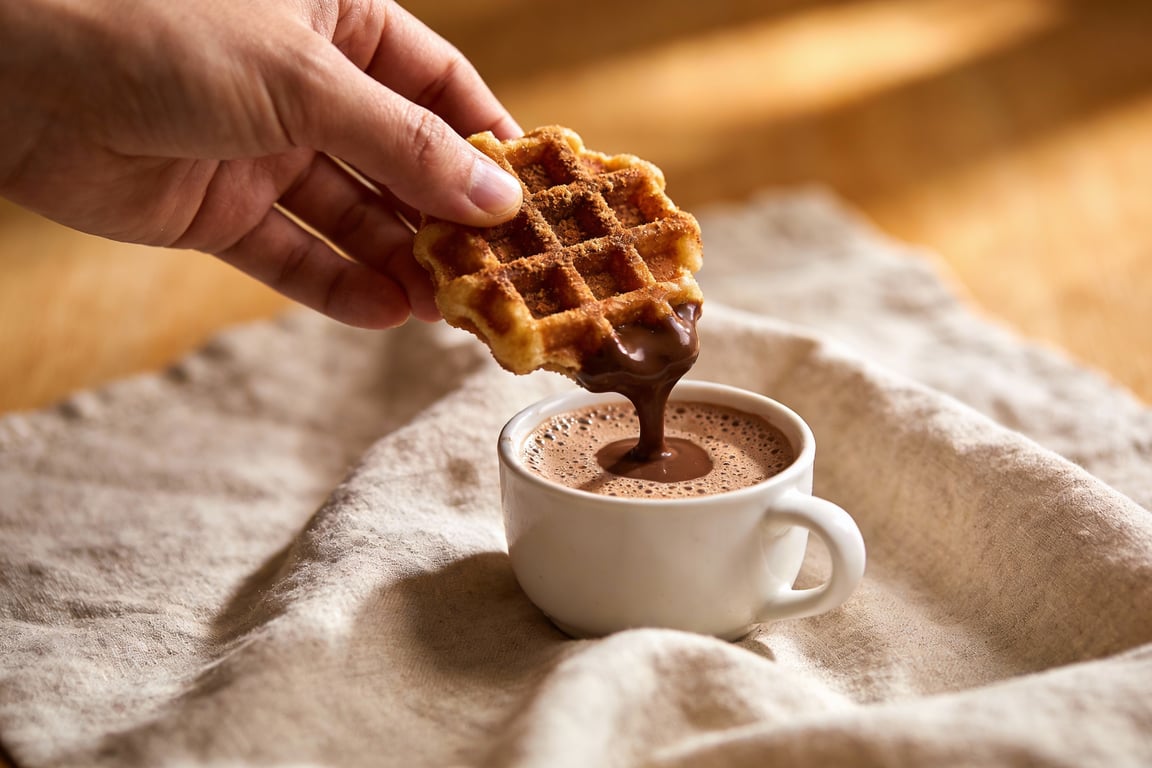 Authentic Mexican cinnamon waffles served with chocolate dipping sauce