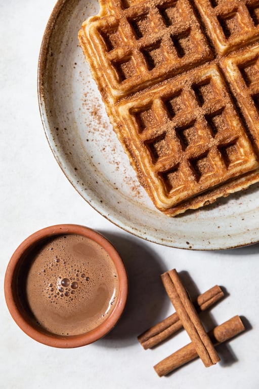 Churro Waffles with Abuela’s Spiced Mexican Chocolate Sauce