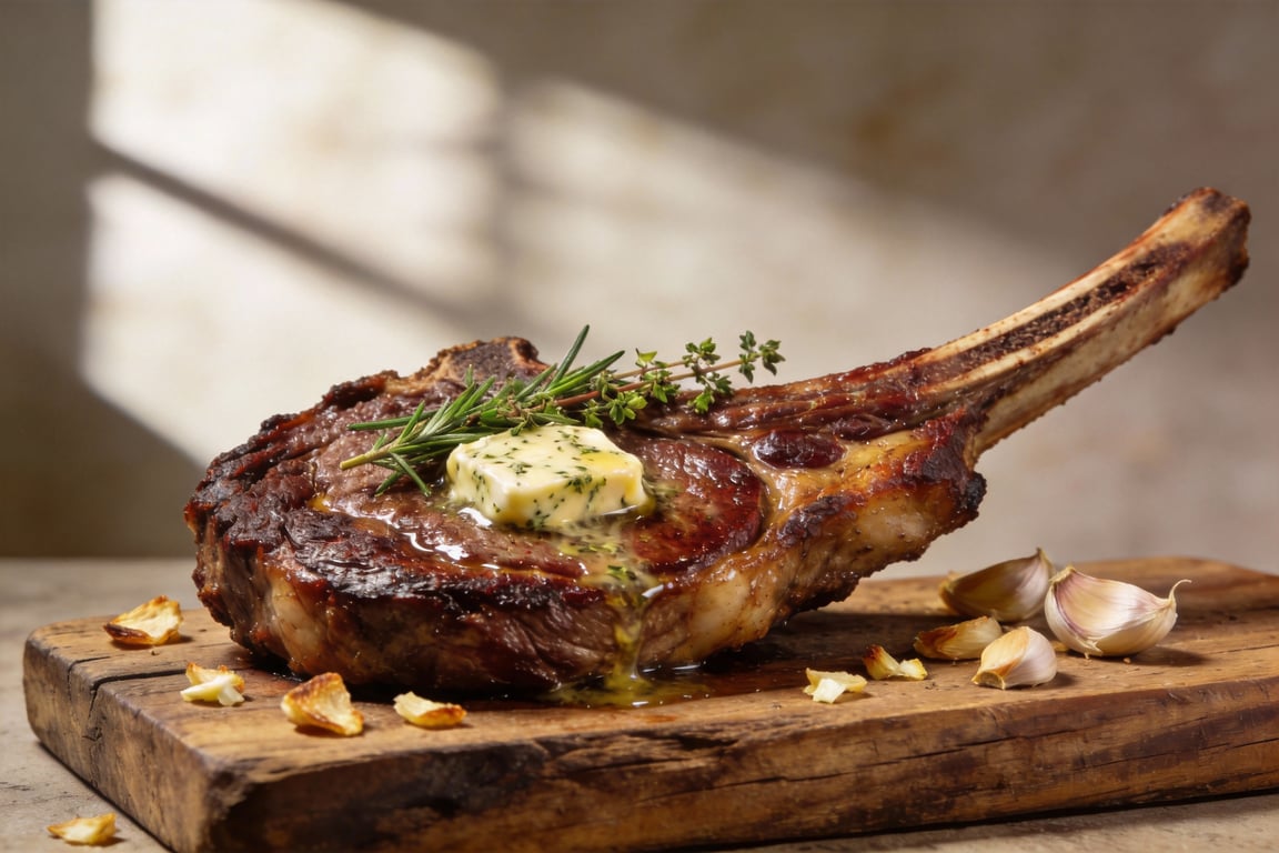 Classic Steakhouse Veal Chop with Garlic Herb Butter