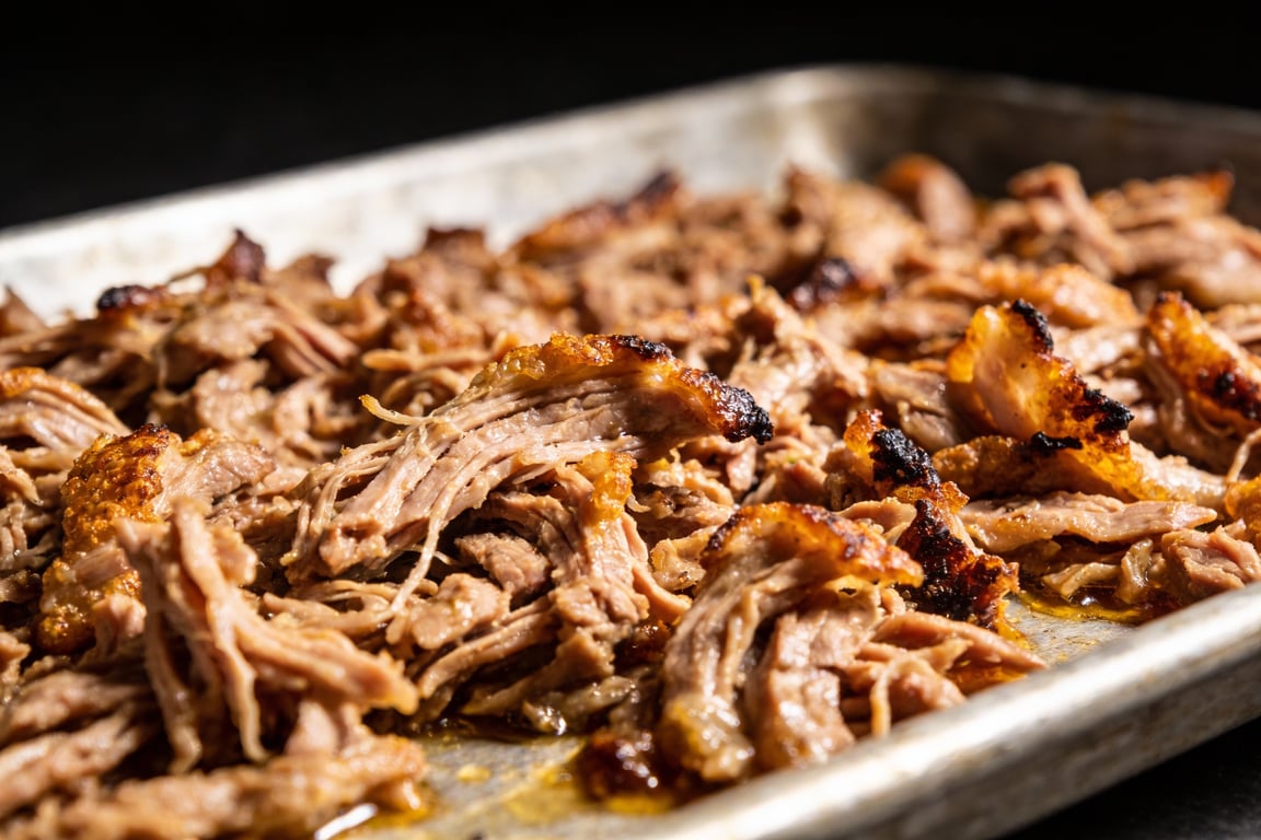 Shredding the tender oven roasted carnitas