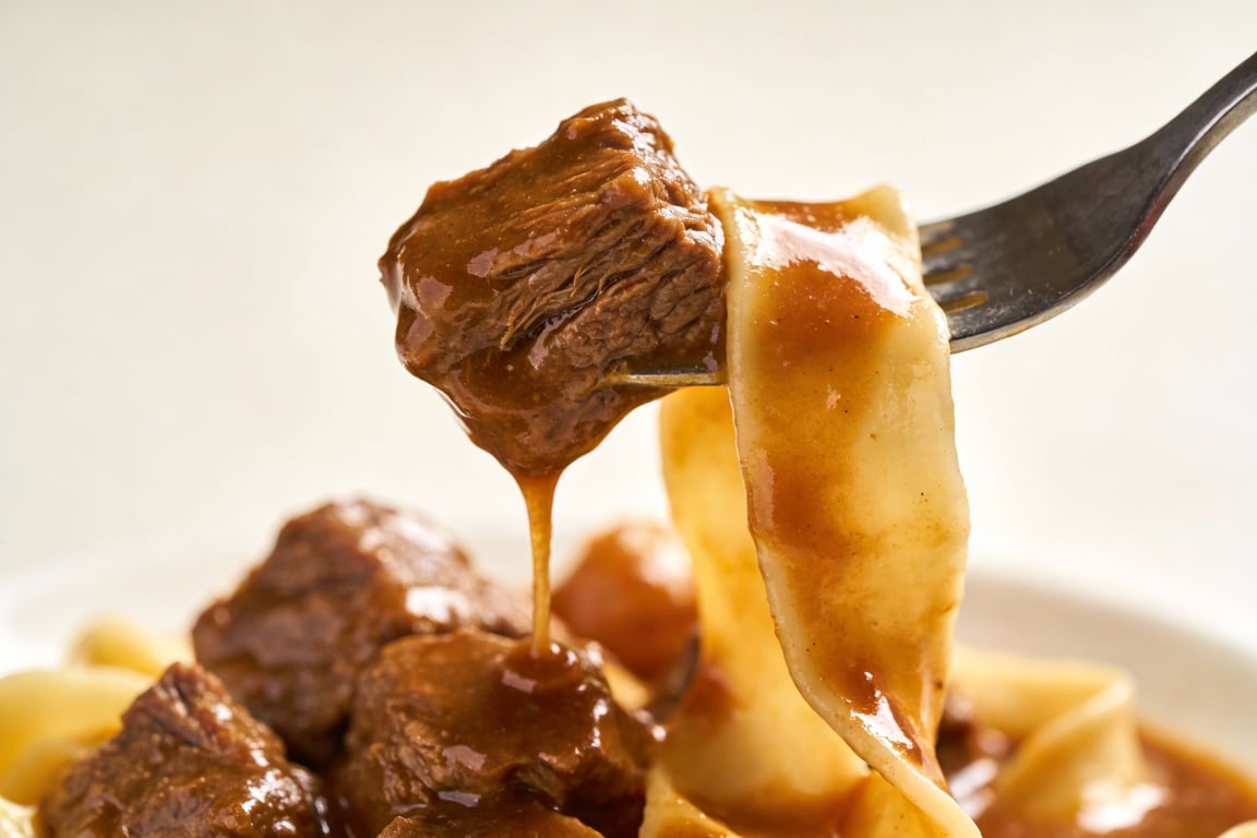 Tender Crockpot Beef Tips and Gravy in a rich brown gravy