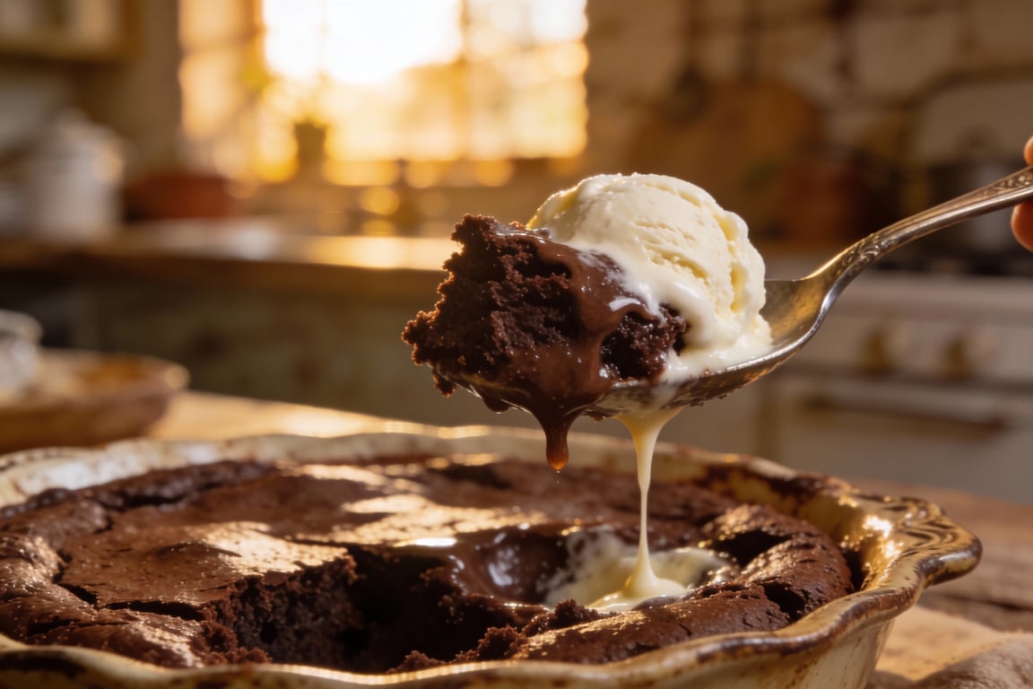 easy crockpot dessert served with ice cream