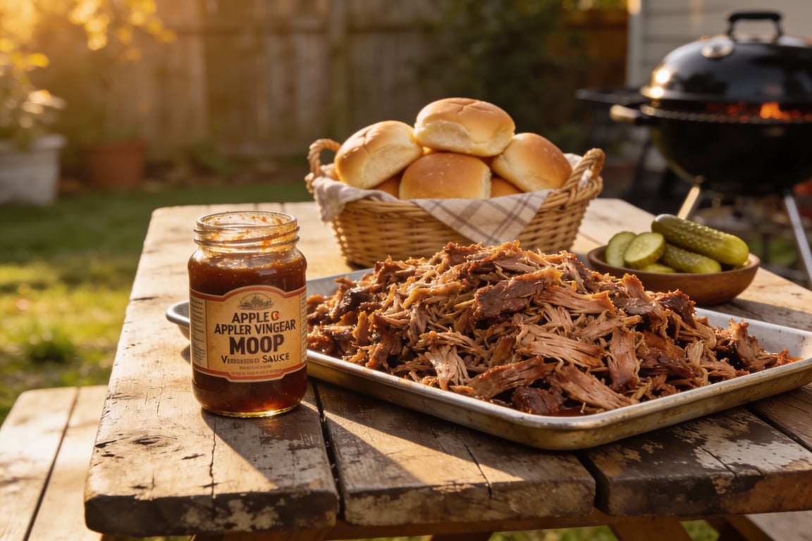 The finished Southern pulled pork crockpot shredded and ready to serve