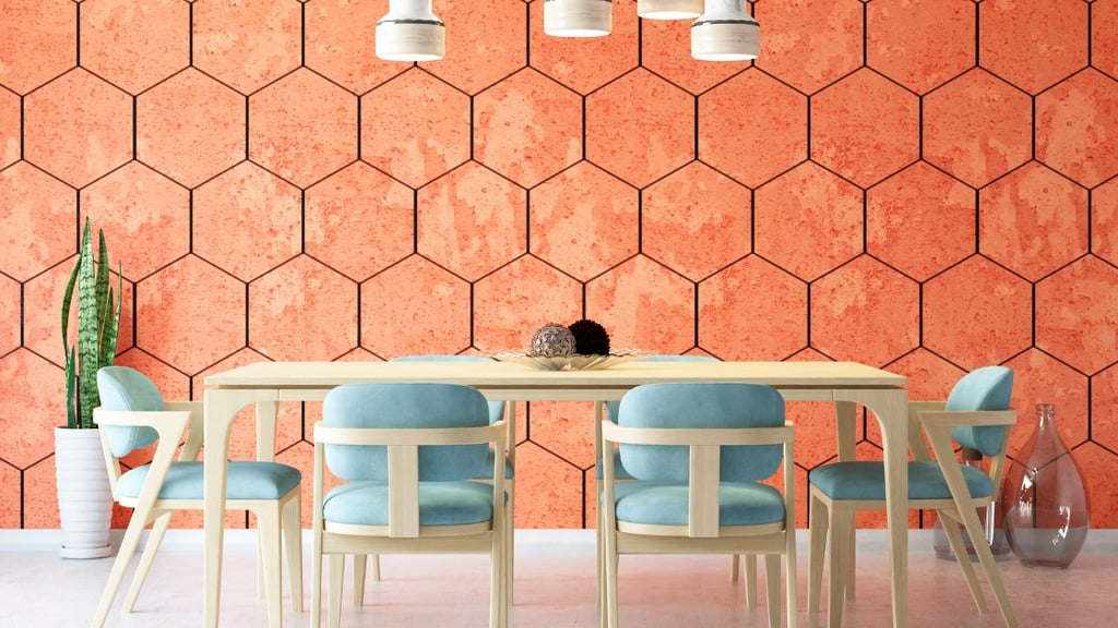 Geometric shapes on the dining room accent wall