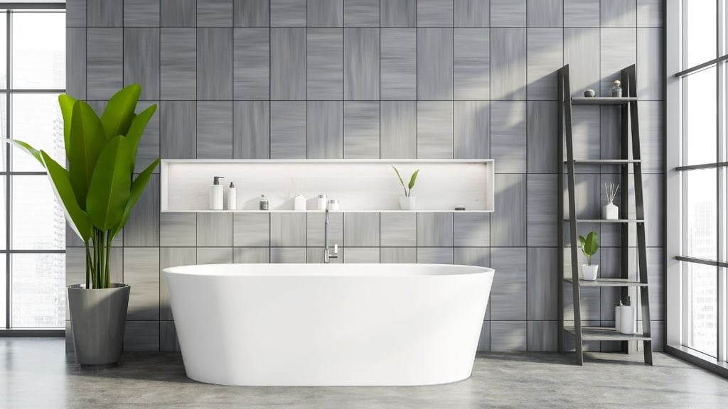 gray tiles provide an understated feature wall