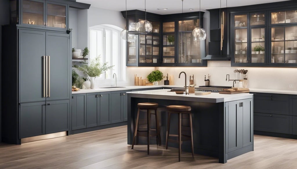 kitchen with glass door kitchen cabinets