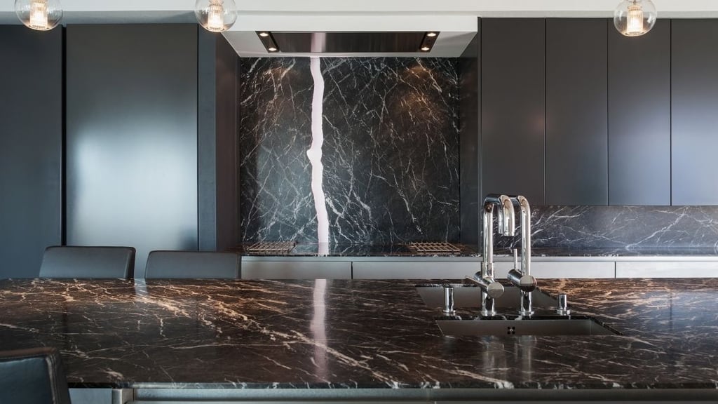 Black Kitchen Cabinets Marble Counters
