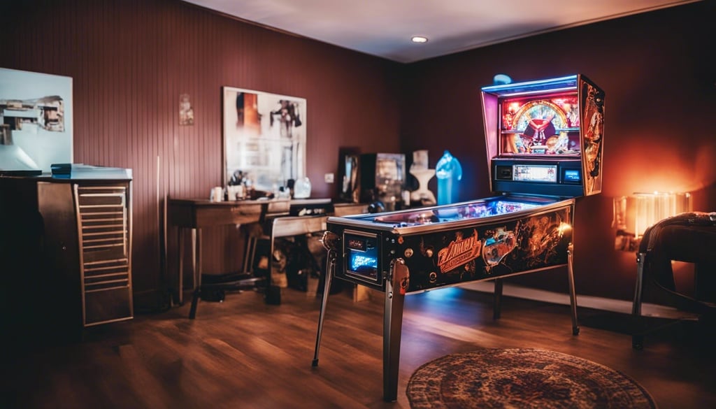 masculine room with pinball machine