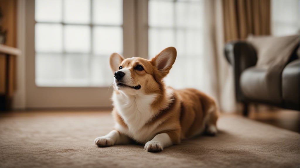 Pembroke welsh corgi puppy having fun around the home