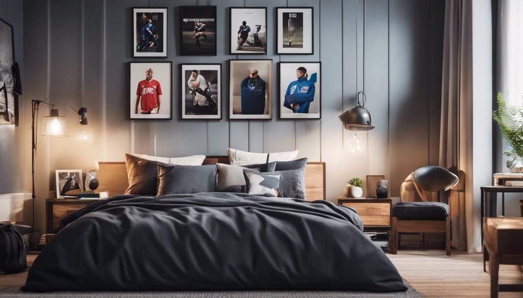 male bedroom with sports memorabilia