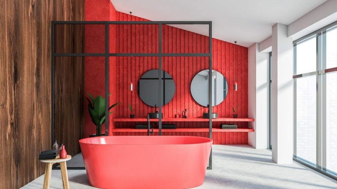Red Attic Bathroom Feature