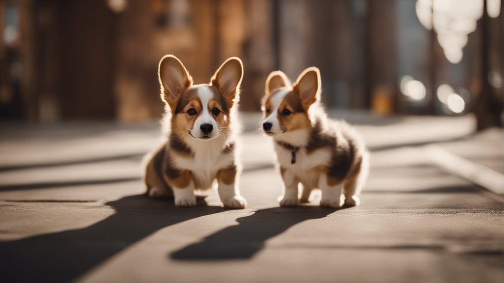 Pembroke welsh corgi puppy in the city