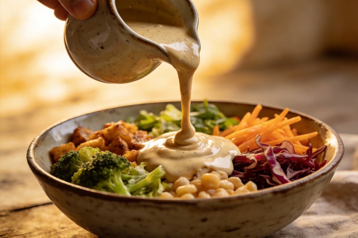 Healthy meal prep ideas: Rainbow Buddha Bowl with tahini dressing