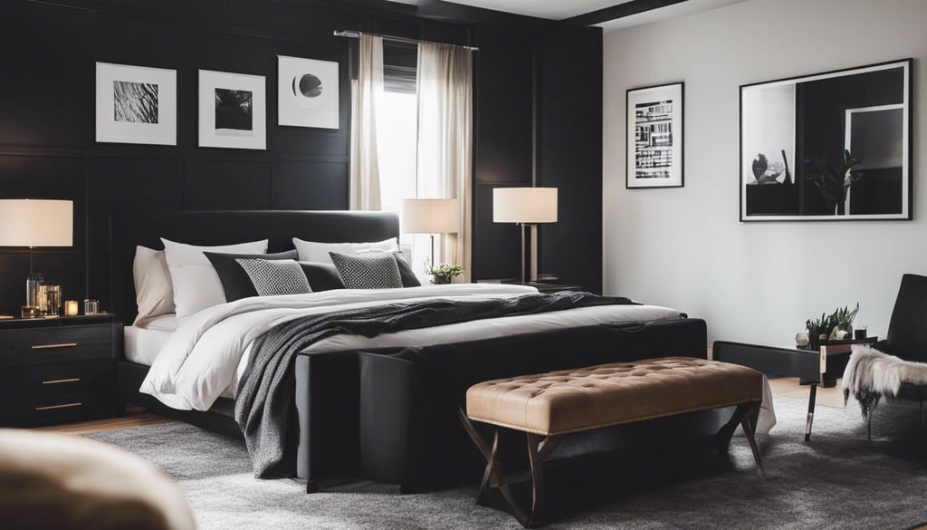 Black bedroom with accent wall